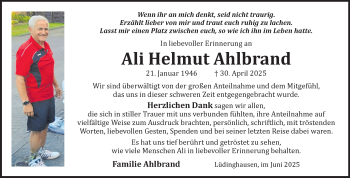 Anzeige von Ali Helmut Ahlbrand 