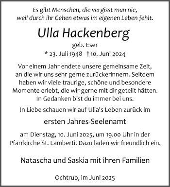 Anzeige von Ulla Hackenberg 