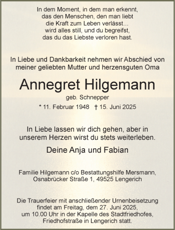 Anzeige von Annegret Hilgemann 