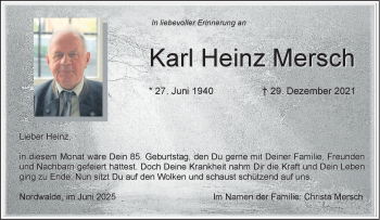 Anzeige von Karl Heinz Mersch 