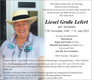 Anzeige von Liesel Große Lefert 