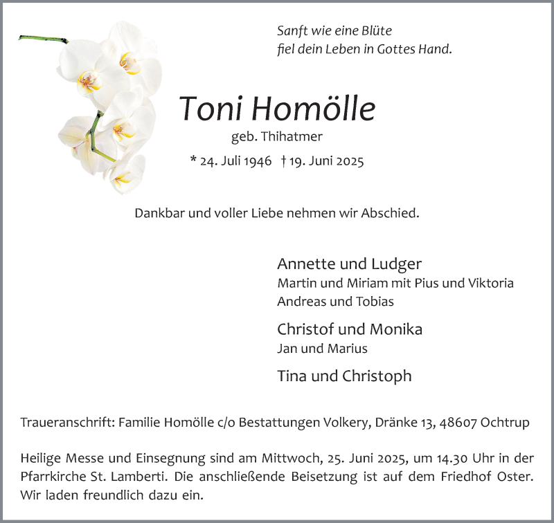  Traueranzeige für Toni Homölle vom 23.06.2025 aus 