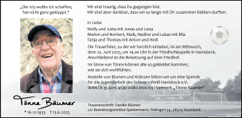 Anzeige von Tönne Bäumer 