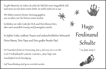 Anzeige von Hugo Ferdinand Schulte 