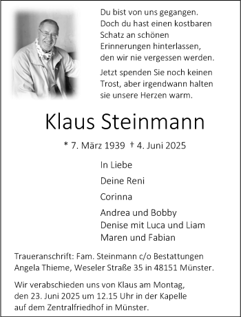 Anzeige von Klaus Steinmann 