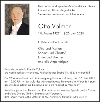Anzeige von Otto Volmer 
