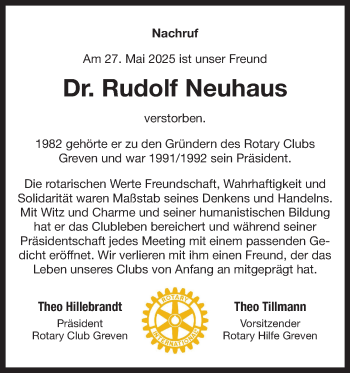 Anzeige von Dr. Rudolf Neuhaus 