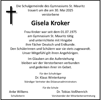 Anzeige von Gisela Kroker 