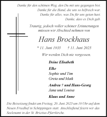Anzeige von Hans Brockhaus 