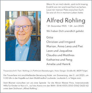 Anzeige von Alfred Rohling 