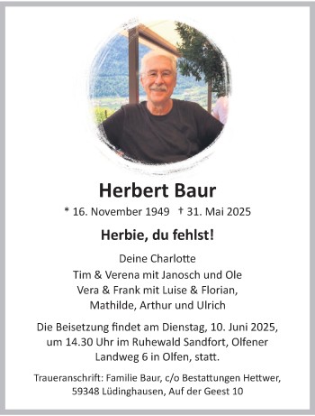 Anzeige von Herbert Baur 
