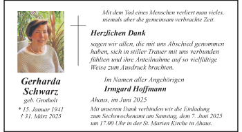 Anzeige von Gerharda Schwarz 