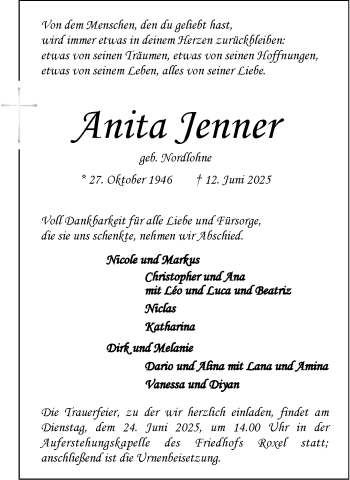 Anzeige von Anita Jenner 