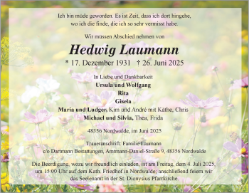 Anzeige von Hedwig Laumann 