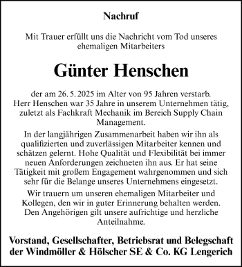 Anzeige von Günter Henschen 