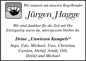 Anzeige von Jürgen Hagge 