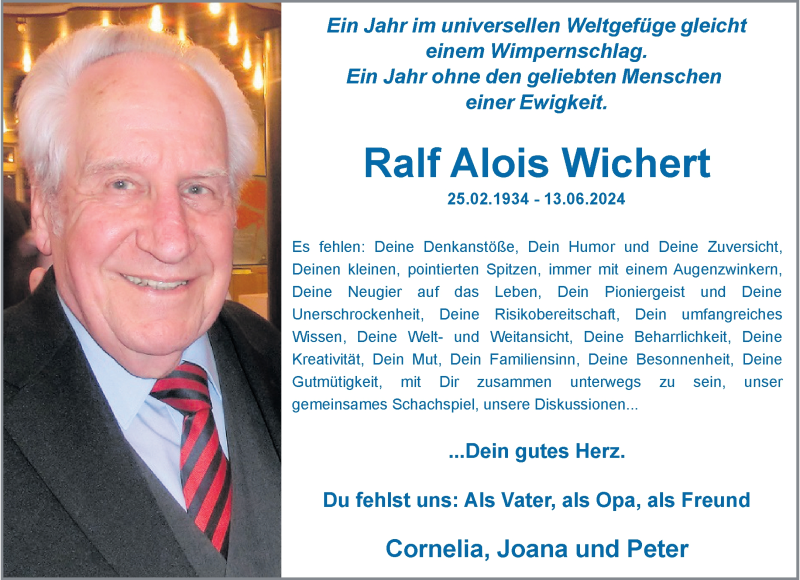 Traueranzeige für Ralf Alois Wichert vom 14.06.2025 aus 