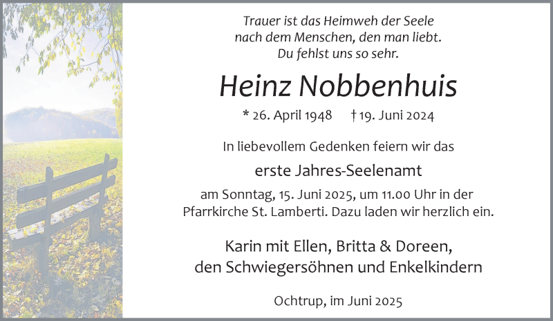  Traueranzeige für Heinz Nobbenhuis vom 11.06.2025 aus 
