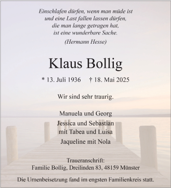 Anzeige von Klaus Bollig 