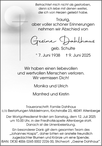 Anzeige von Gesine Dahlhaus 