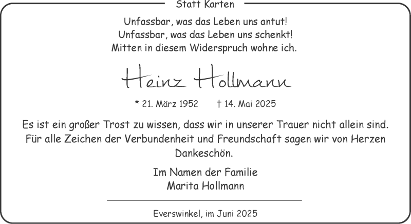  Traueranzeige für Heinz Hollmann vom 28.06.2025 aus 