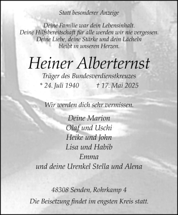 Anzeige von Heiner Alberternst 