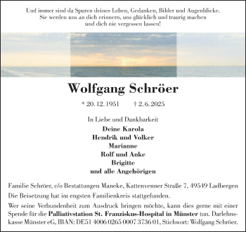 Anzeige von Wolfgang Schröer 