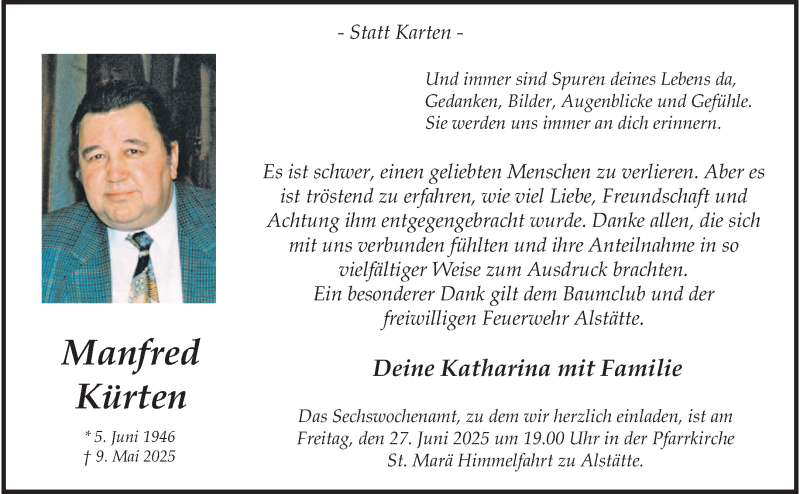  Traueranzeige für Manfred Kürten vom 24.06.2025 aus 