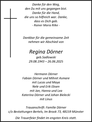 Anzeige von Regina Dörner 