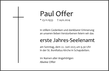 Anzeige von Paul Offer 