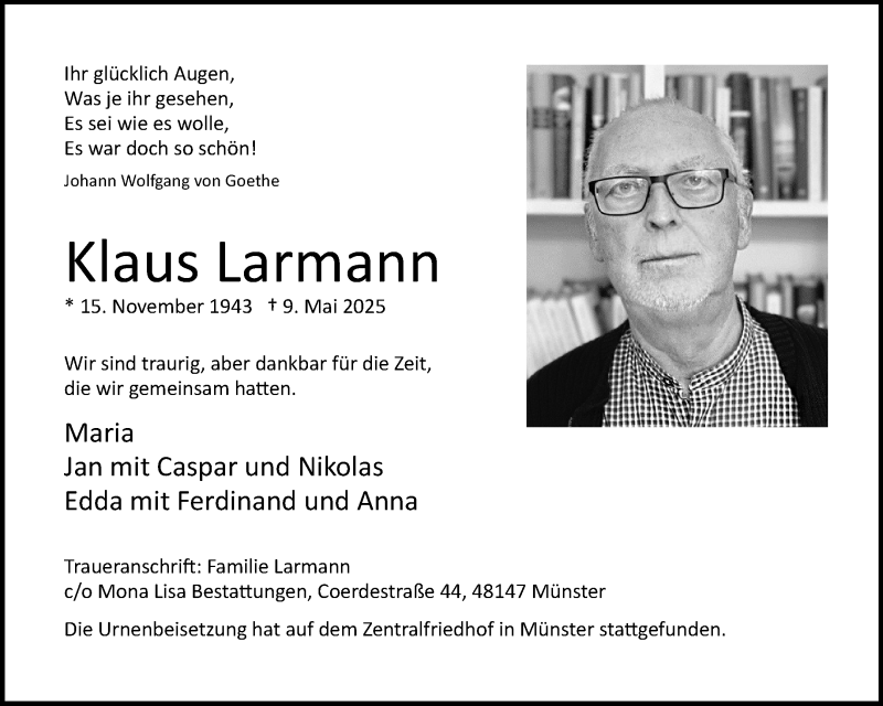  Traueranzeige für Klaus Larmann vom 07.06.2025 aus 