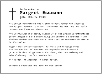 Anzeige von Margret Essmann 