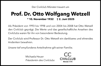 Anzeige von Prof. Dr. Otto Wolfgang Wetzell 
