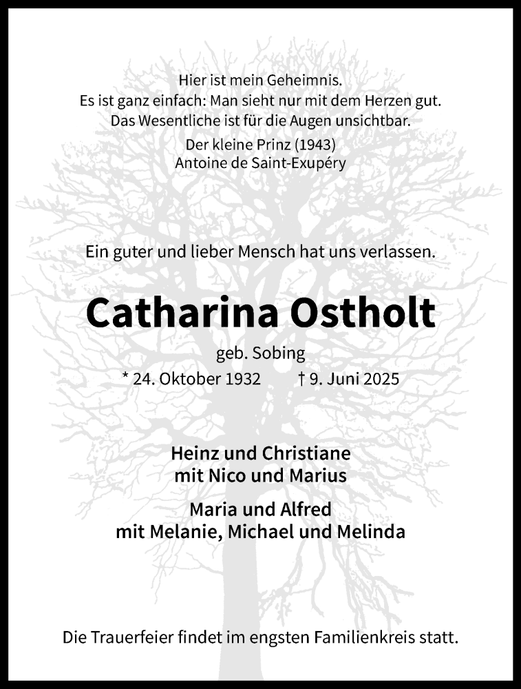  Traueranzeige für Catharina Ostholt vom 14.06.2025 aus 