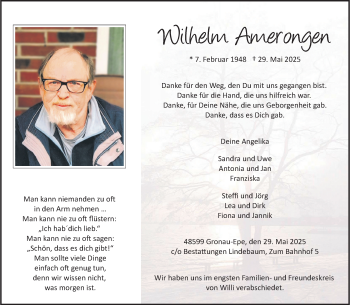Anzeige von Wilhelm Amerongen 
