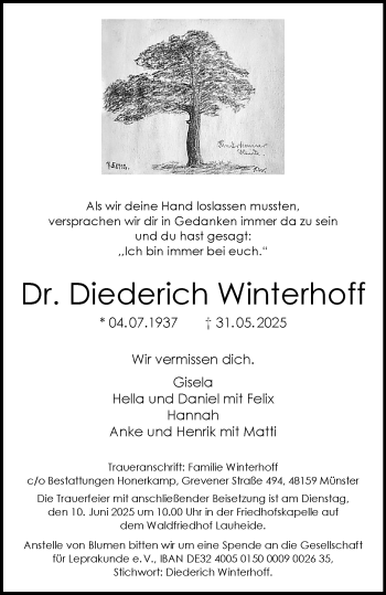 Anzeige von Dr. Diederich Winterhoff 