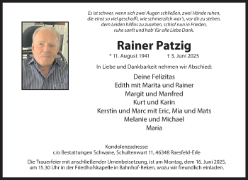 Anzeige von Rainer Patzig 