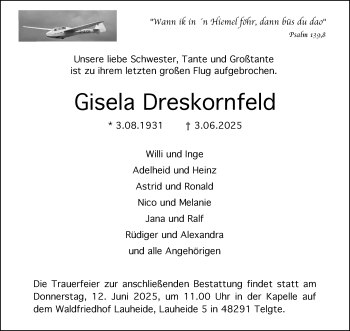 Anzeige von Gisela Dreskornfeld 