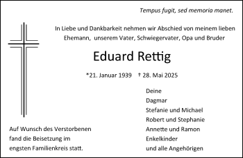 Anzeige von Eduard Rettig 