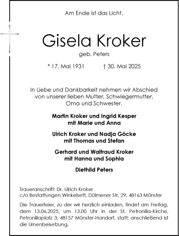 Anzeige von Gisela Kroker 