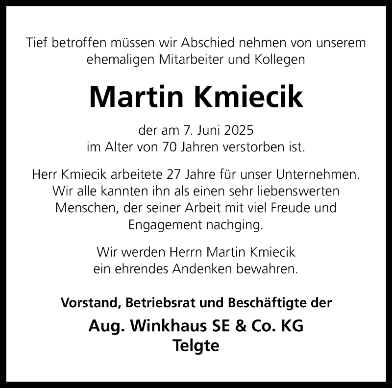  Traueranzeige für Martin Kmiecik vom 17.06.2025 aus 