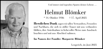 Anzeige von Helmut Blomker 