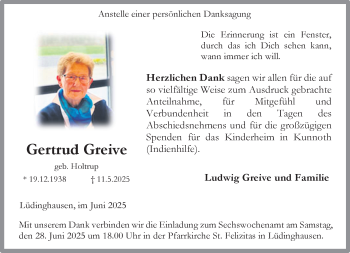 Anzeige von Gertrud Greive 