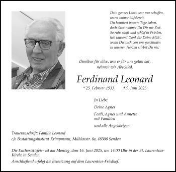 Anzeige von Ferdinand Leonard 