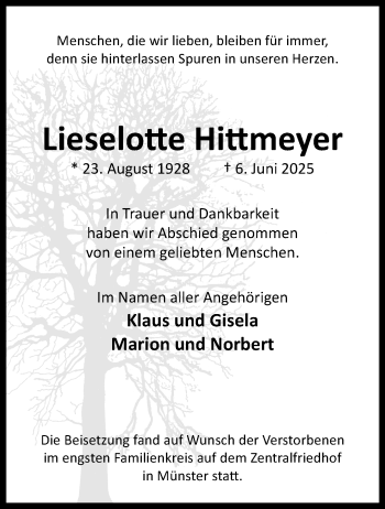 Anzeige von Lieselotte Hittmeyer 