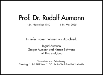 Anzeige von Prof. Dr. Rudolf Aumann 