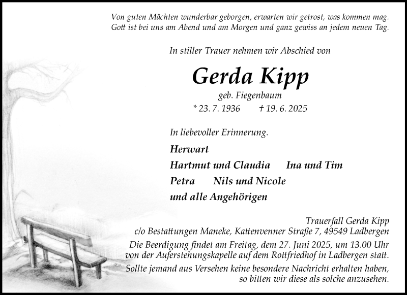  Traueranzeige für Gerda Kipp vom 25.06.2025 aus 