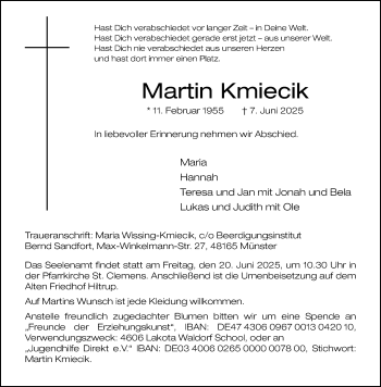 Anzeige von Martin Kmiecik 