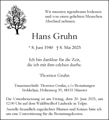 Anzeige von Hans Gruhn 
