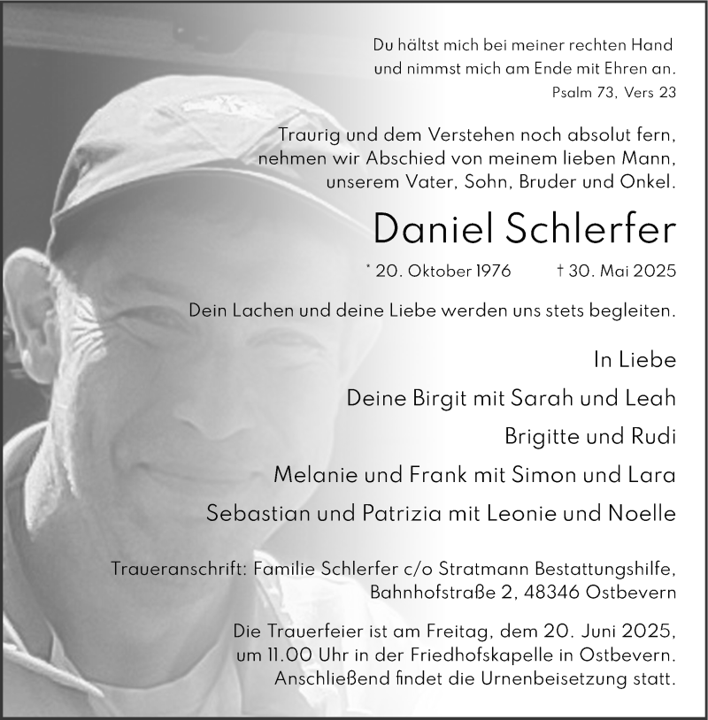  Traueranzeige für Daniel Schlerfer vom 14.06.2025 aus 